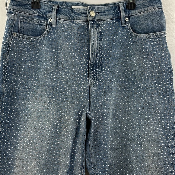 Good American High Waisted Wide Leg Cropped Sequin Denim Jeans - Picture 2 of 11